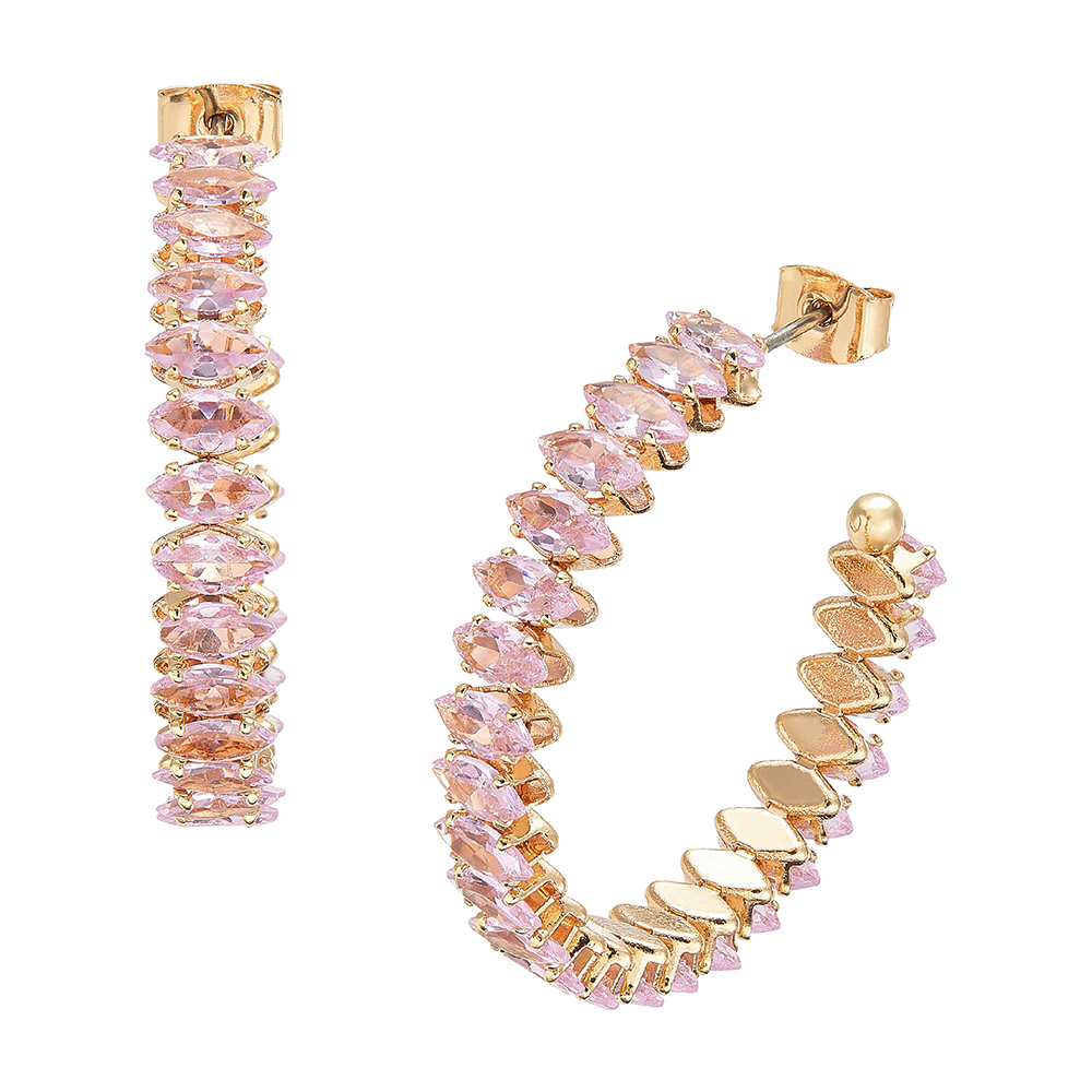 18K Gold Plated Cubic Zirconia Horse Eye Stone Half Hoop Earrings
